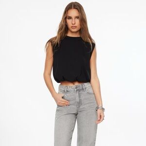 DYNAMITE Tae Bare Bubble crop top in Black